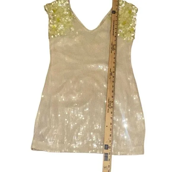 Rare Free People Icy Citrus Dress, Sz 4 ivory, yellow sequins Retail 500 mini - Picture 12 of 13